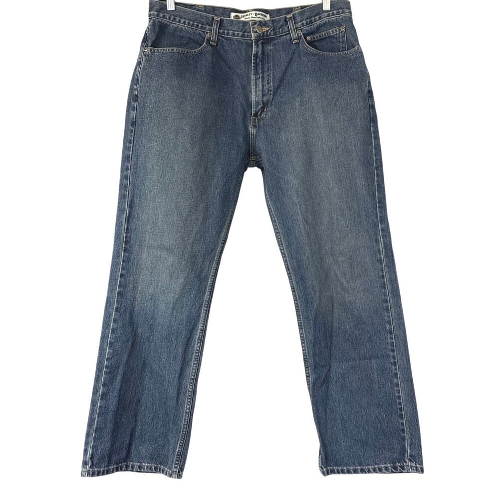 Harley Davidson Mens Straight Blue Denim Jeans Size 38x32 Motorcycle Biker *EUC